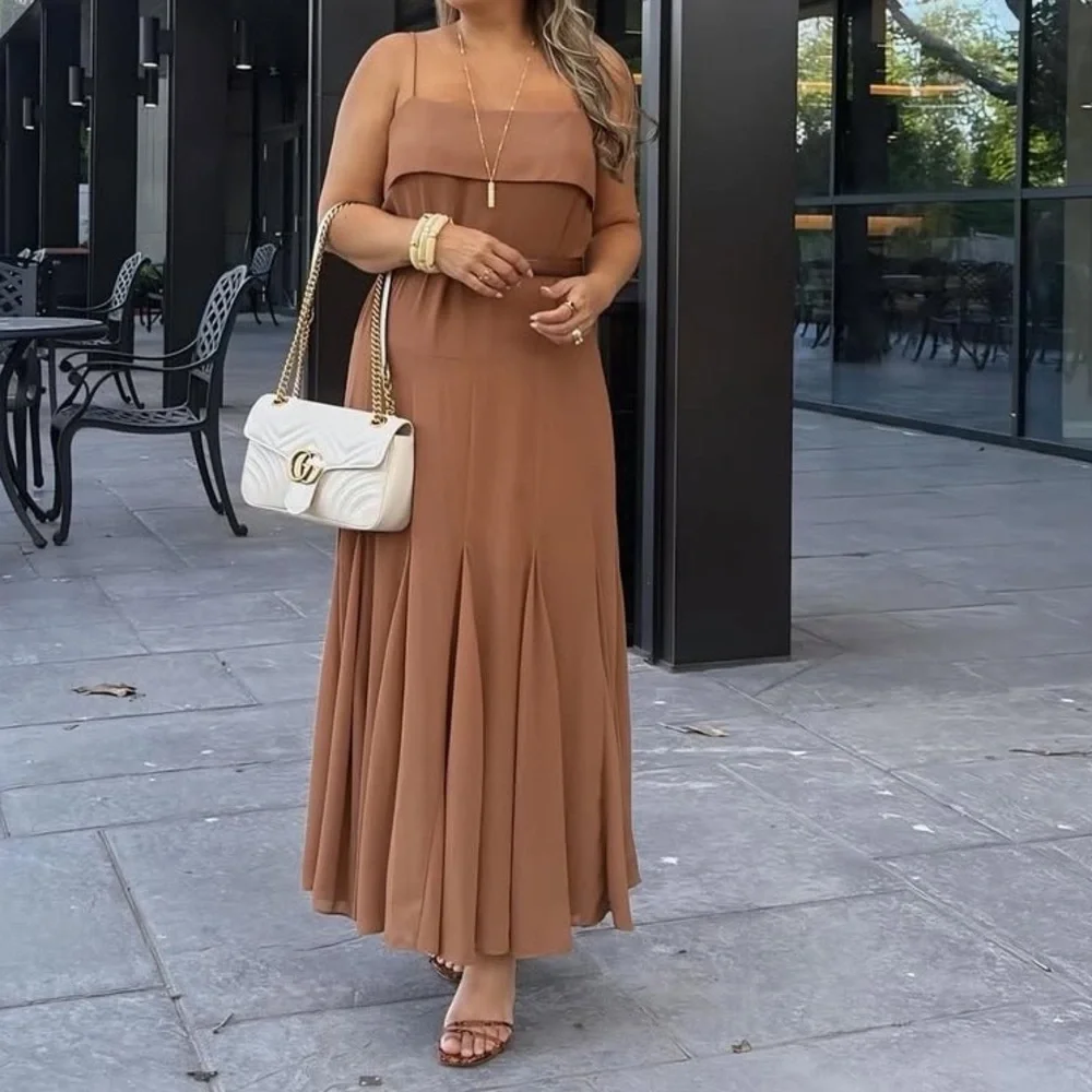 H&M NWT spaghetti strap flowy hem midi dress mesh chiffon, fully lined - Picture 7 of 7